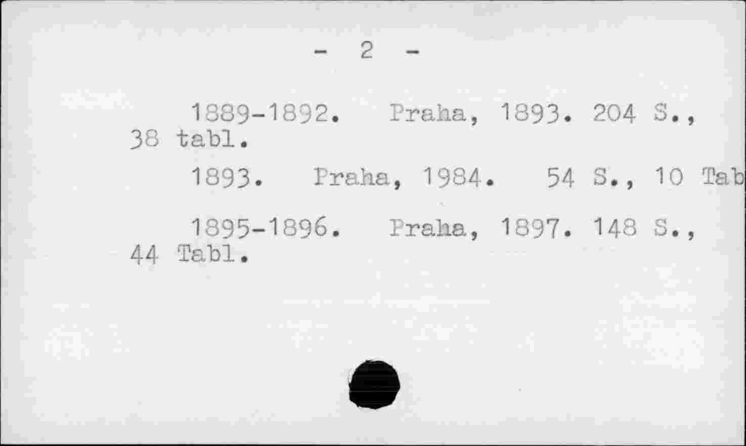 ﻿- 2 -
1889-1892. Praha, 1893. 204 S 38 tabl.
1893. Praha, 1984.	54 S., 1
1895-1896. Praha, 1897. 148 S 44 Tabl.